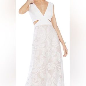 BCBGMaxazria striking cut out white dress